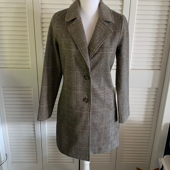 Anthropologie Avec Les Filles Sigrid Long Blazer Women’s Cream Black Plaid XS - Picture 2 of 13